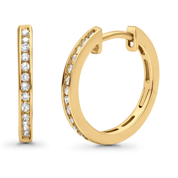 Solid 10K Yellow Gold 12.7mm Channel Set Natural Diamond Huggie Hoop Earrings Wholesale